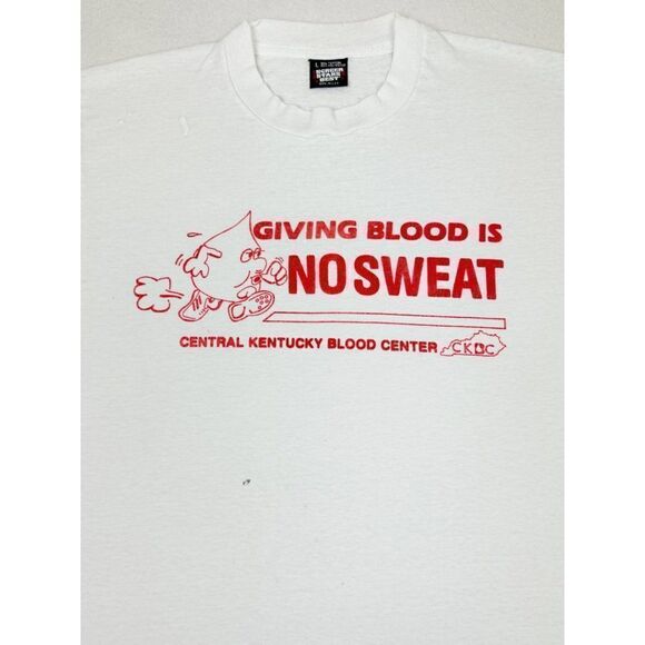 Vintage Kentucky Give Blood Center T-Shirt Large White Fun Run Single Stitch - Picture 4 of 11